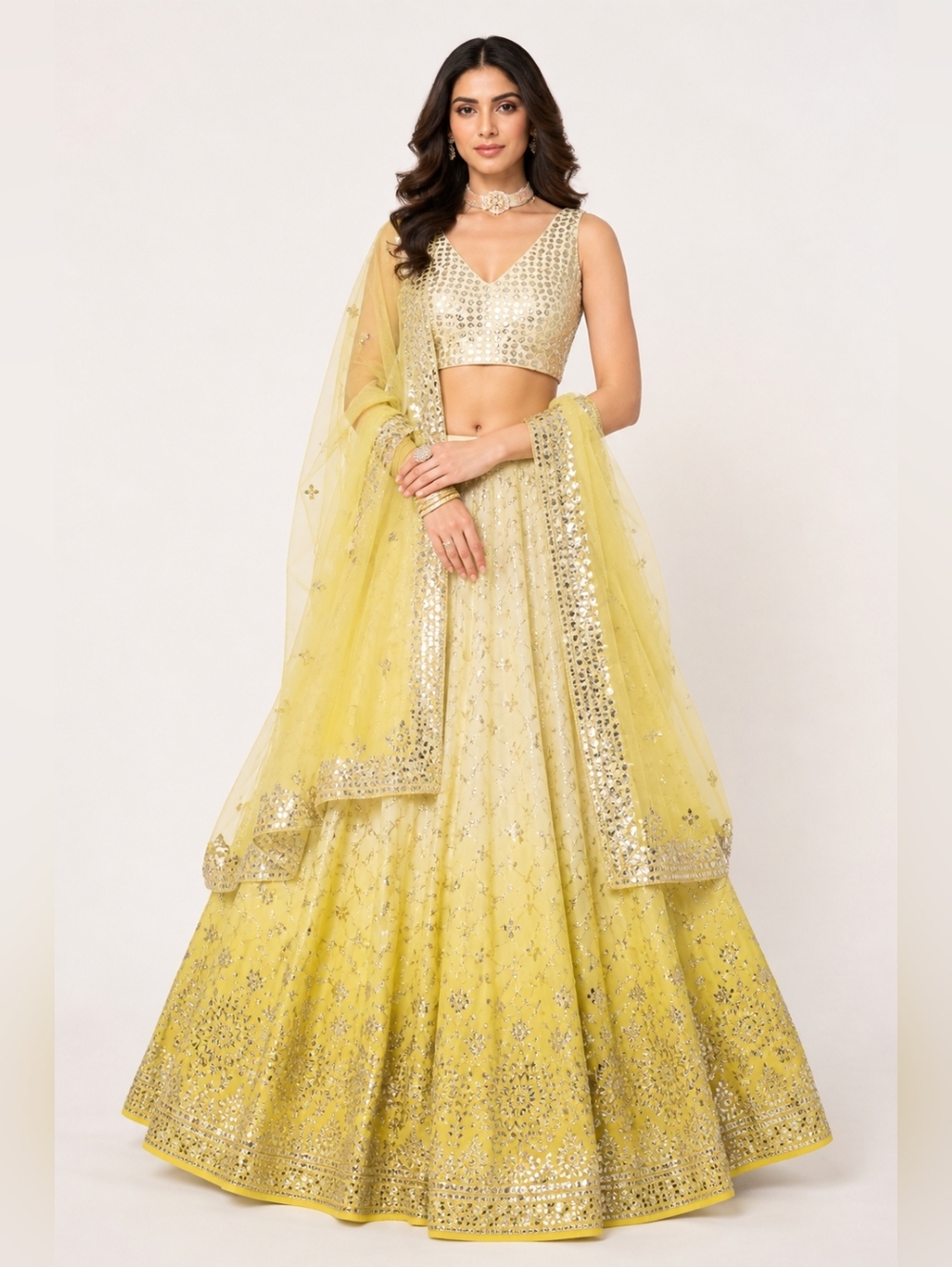Yellow Gold Embroidered Lehenga Choli Set
